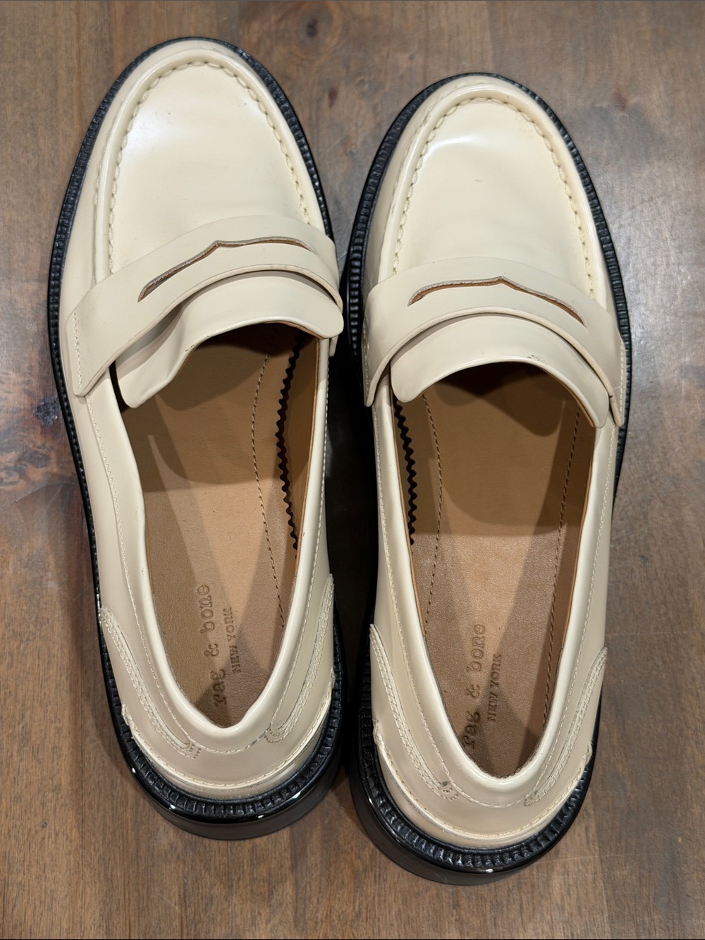 rag & bone Cream Leather Penny Loafers
